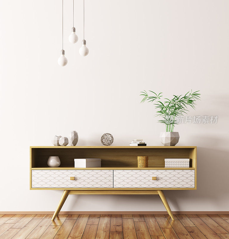室内木制餐具柜3d渲染