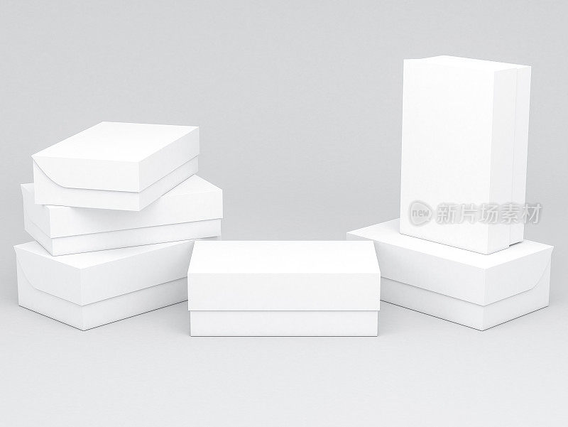 灰色工作室里的白色鞋盒模型