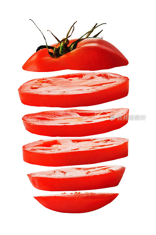 切片红番茄孤立在白色背景