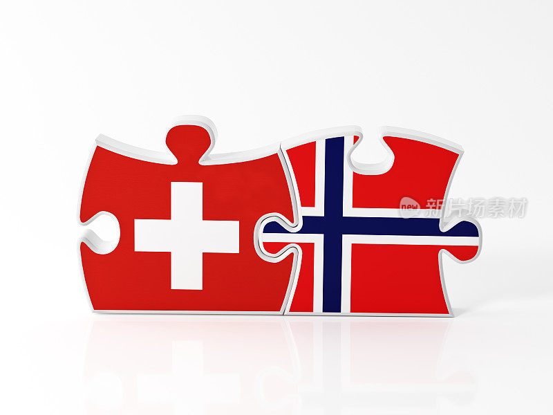 用瑞士和挪威国旗纹理的拼图碎片