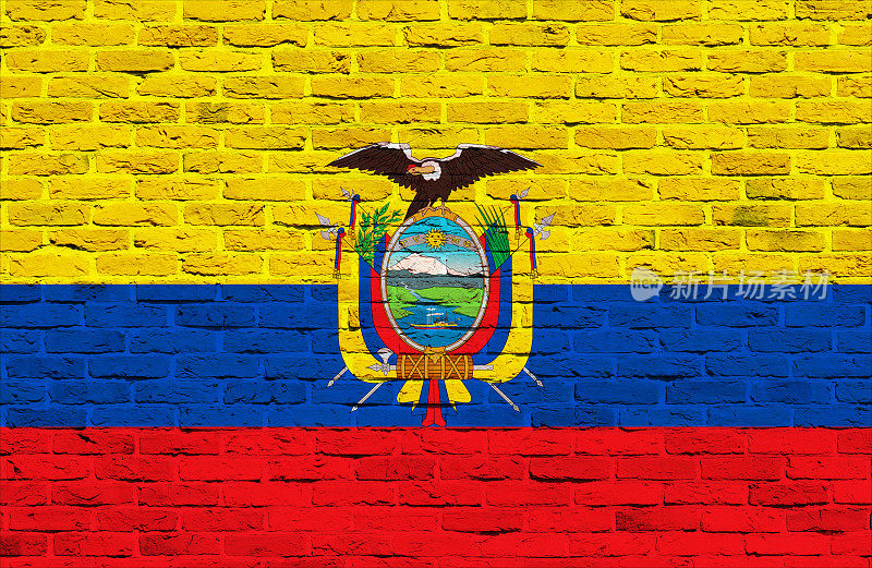 一面厄瓜多尔国旗涂在砖墙上