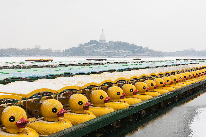 北海公园在中国北京的雪地里