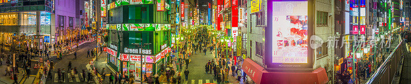 东京的霓虹灯，拥挤的街道，购物者，购物中心，夜生活，日本全景