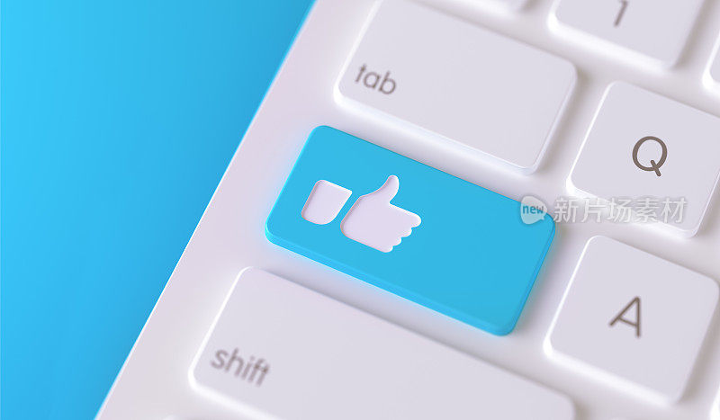 现代键盘按钮与大拇指向上的图标-社会媒体概念