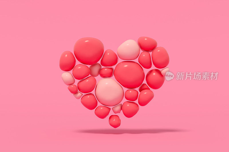 情人节飞行的心脏形状在粉红色的背景