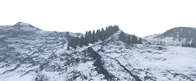 雪山孤立在白色背景3d插图