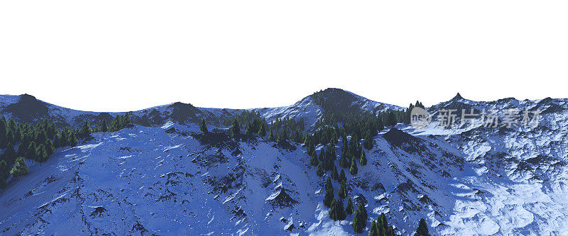 雪山孤立在白色背景3d插图