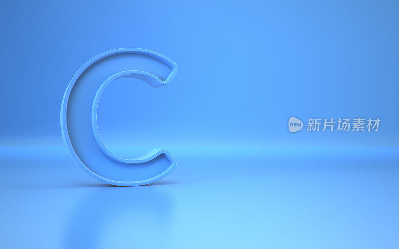 字母C坐在蓝色无尽的背景上