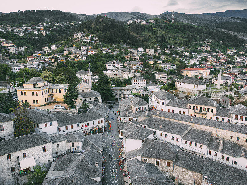 Gjirokaster，无人机拍摄的阿尔巴尼亚老城