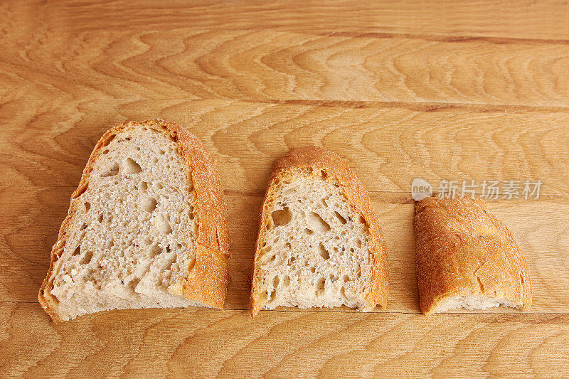 三片面包，大一点，小一点，再小一点放在一块木板上。粮食危机的概念。