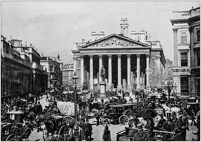 英格兰和威尔士的古董黑白照片:皇家交易所，伦敦