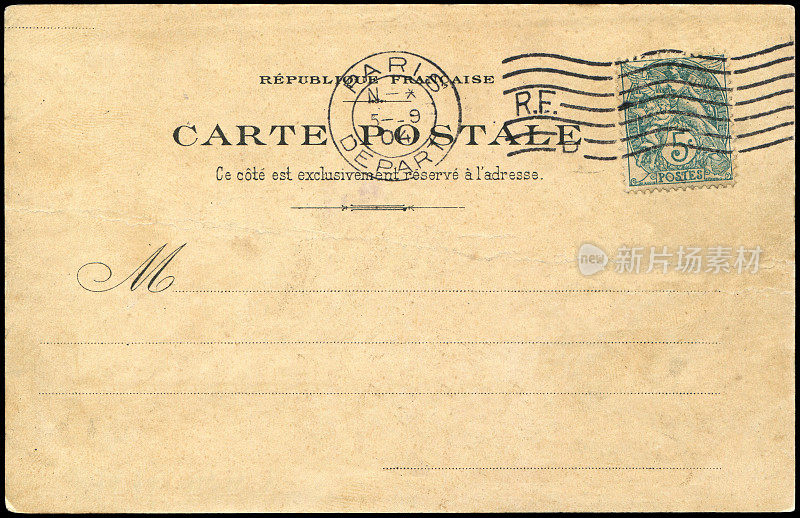 古董明信片寄自巴黎，法国在20世纪早期，一个非常好的背景，任何使用的历史明信片通信。