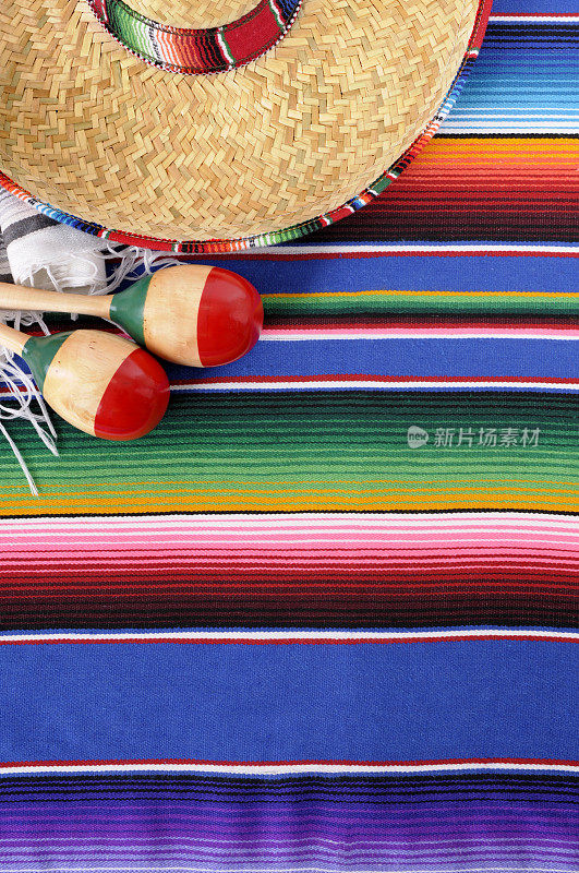 墨西哥背景，传统的毛毯和宽边帽
