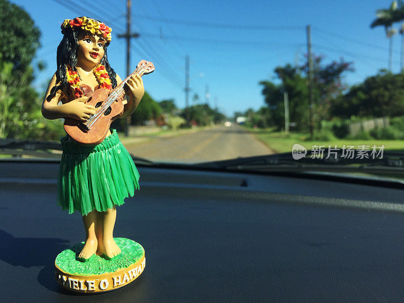 夏威夷考艾岛，呼啦圈女孩在路上兜风
