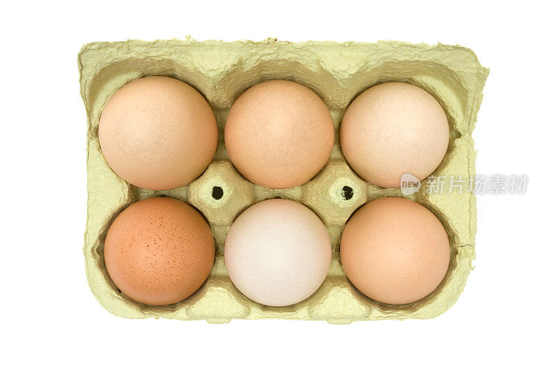 六个棕色的鸡蛋在一个盒子里