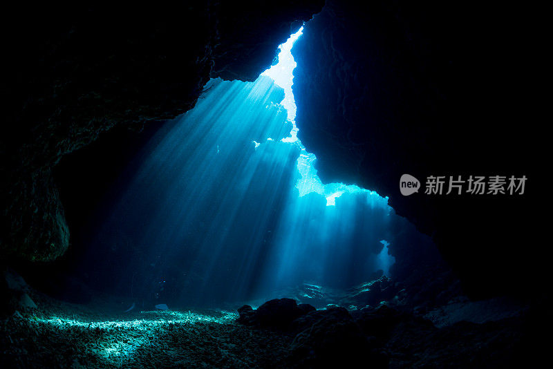 阳光照进水下洞穴
