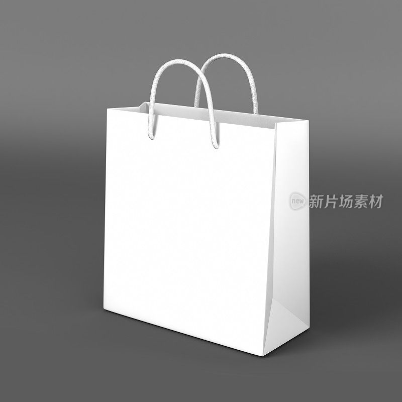 纸质购物袋孤立在灰色背景的模拟和模板设计。