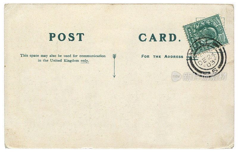 1903年从英国赫尔寄来的带有空白内容的老式明信片，对于任何具有历史意义的明信片通信来说都是一个非常好的背景。