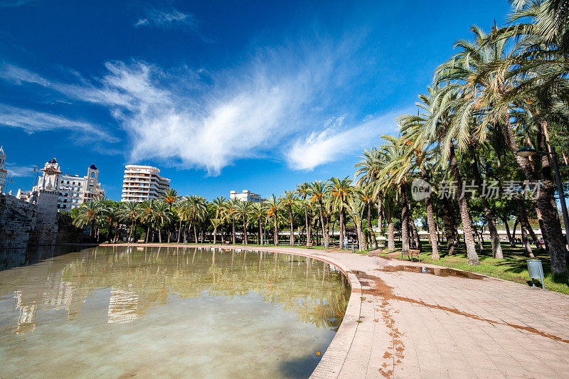 西班牙巴伦西亚图里亚河床花园的美洲广场