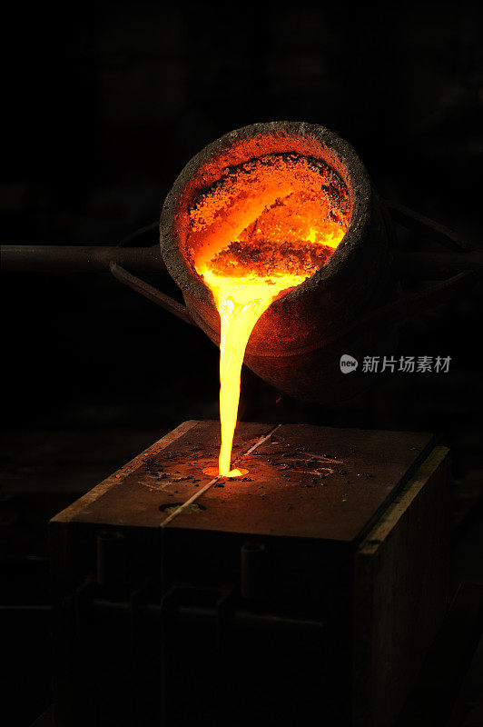 铸造-熔化的金属从钢包倒入模具