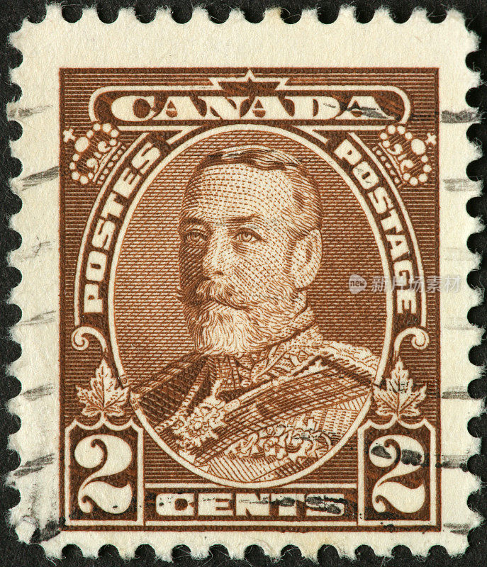 乔治五世在一枚古老的加拿大邮票上