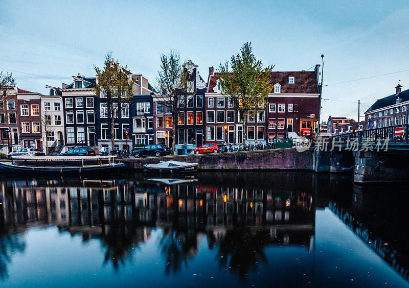 阿姆斯特丹城市景观与运河在荷兰