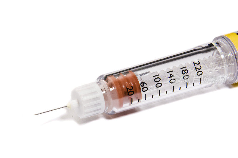 胰岛素笔带针，孤立白色