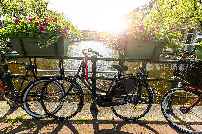 荷兰阿姆斯特丹桥上的自行车