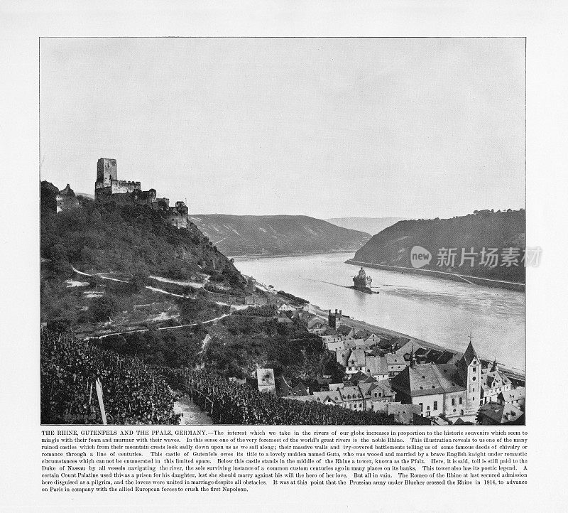 古德国摄影:莱茵河，古登费尔斯和法尔兹，德国，1893