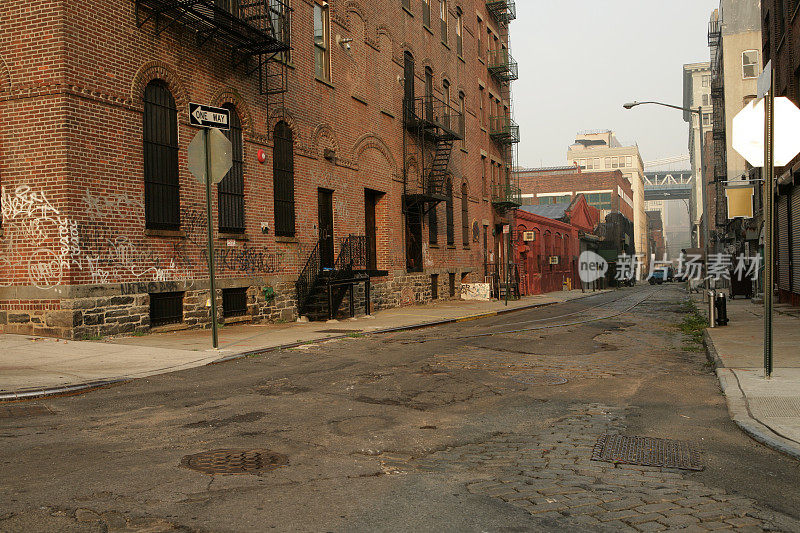 废弃的布鲁克林DUMBO后街砖建筑