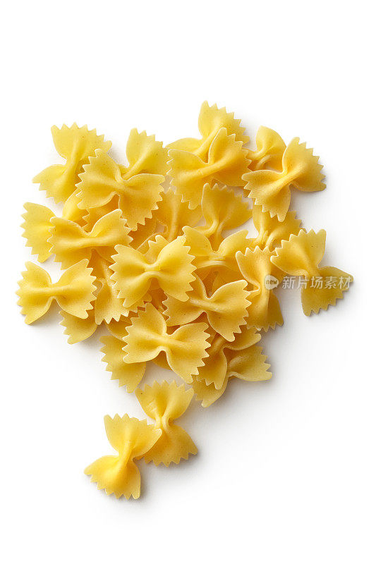 意大利配料:法法尔(Farfalle)，白色背景