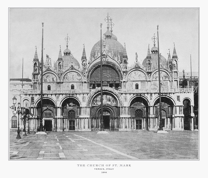 圣马克教堂，威尼斯，意大利，古代意大利照片，1893年