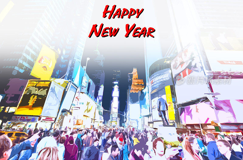 在时代广场庆祝新年的插图