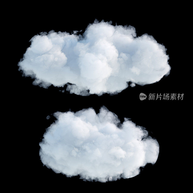 3d渲染，数字插图，真实的云孤立在黑色背景