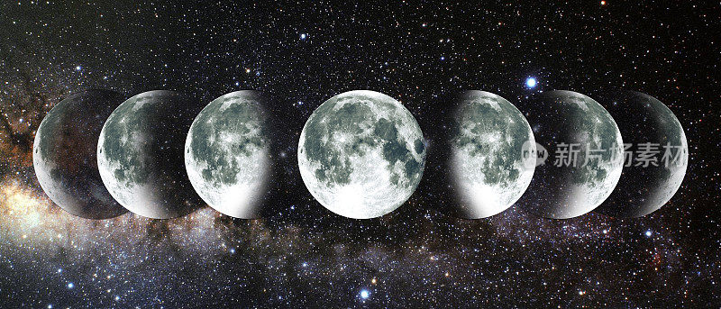 月亮月亮周期在夜空中。美国国家航空航天局。