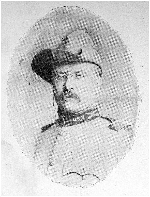 美国陆军黑白照片:西奥多·罗斯福上校在1898年成为美国总统之前的肖像