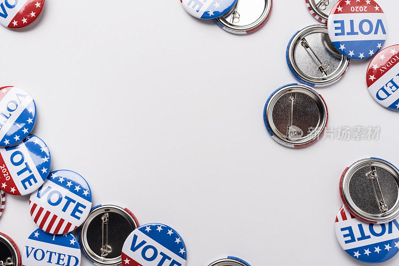投票选举徽章按钮为2020背景，投票美国2020