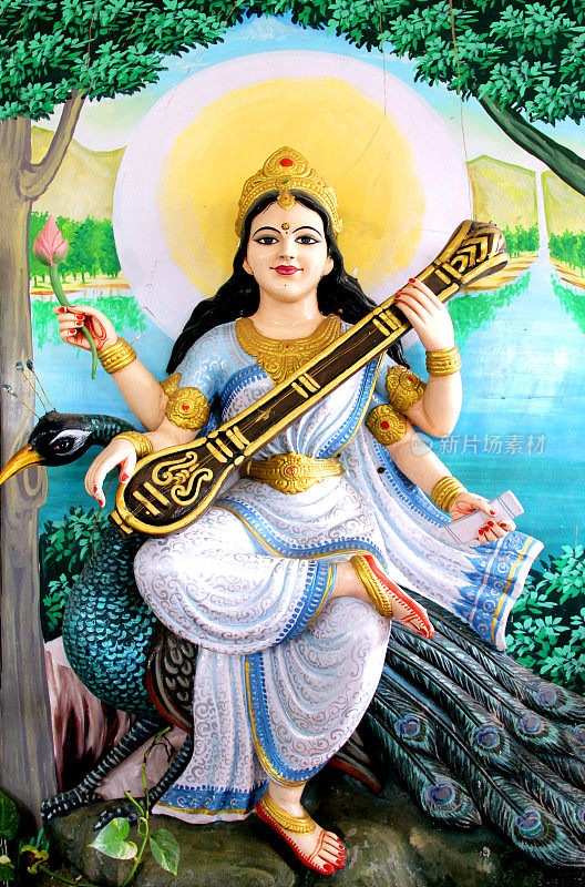 萨拉斯瓦蒂女神的知识，艺术和音乐，智慧和自然