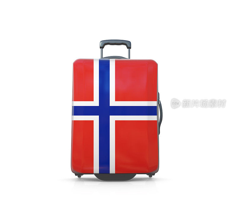 挪威度假和旅游目的地旗彩绘旅行箱的概念