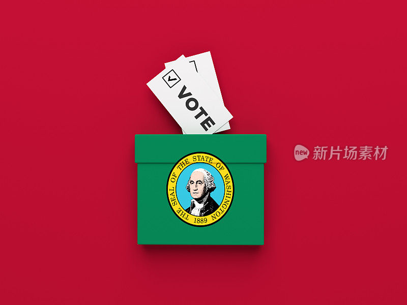 红色背景的华盛顿选举投票箱。