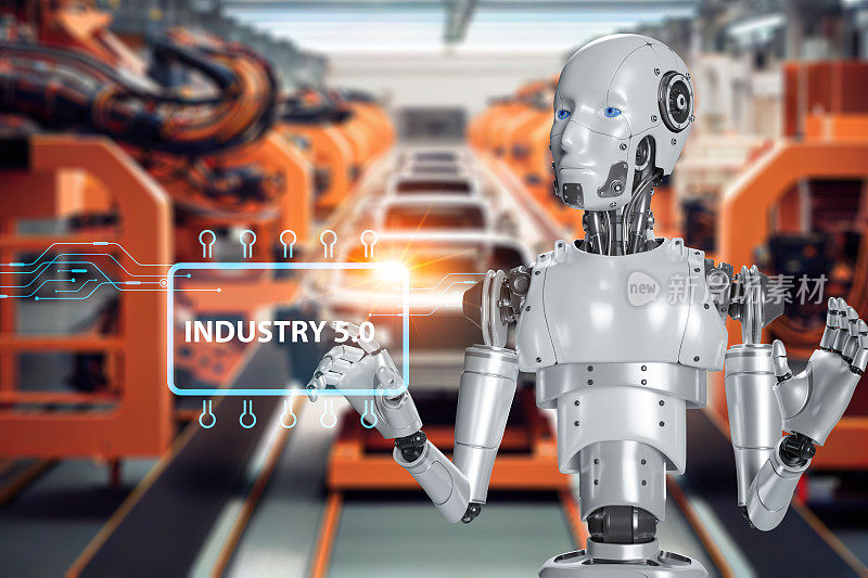 智能工厂工程AR自动化机器，增强现实技术，未来工业5.0技术。三维机器人和机械臂控制未来工业机器学习的概念。
