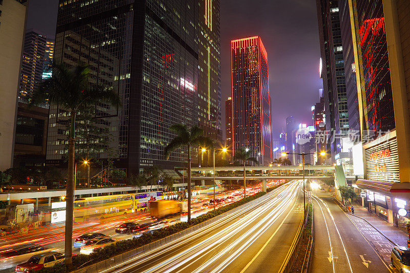 香港城市商业闹市区交通速度灯夜景