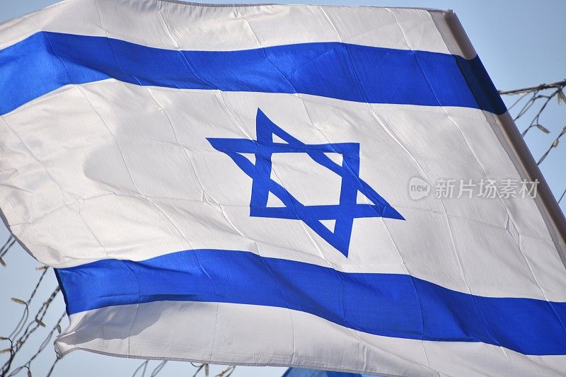 以色列国旗在风中的特写