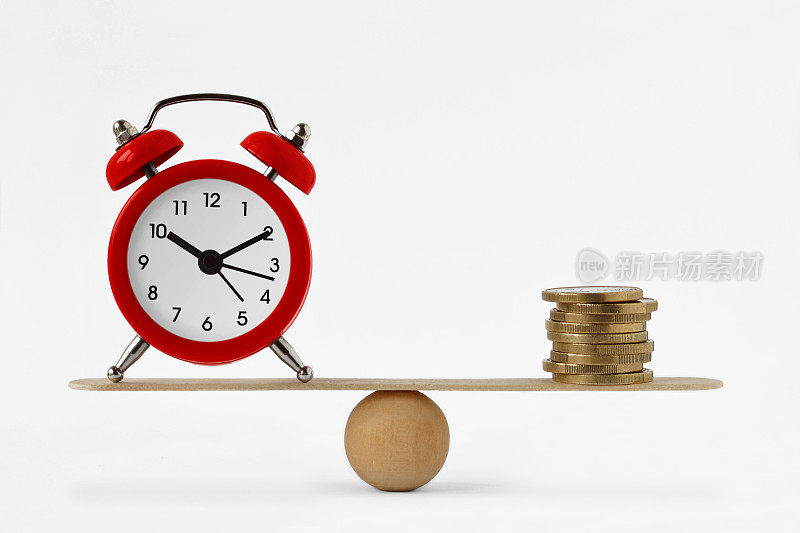 时钟和金钱的天平-时间和金钱的平衡，时间就是金钱的概念