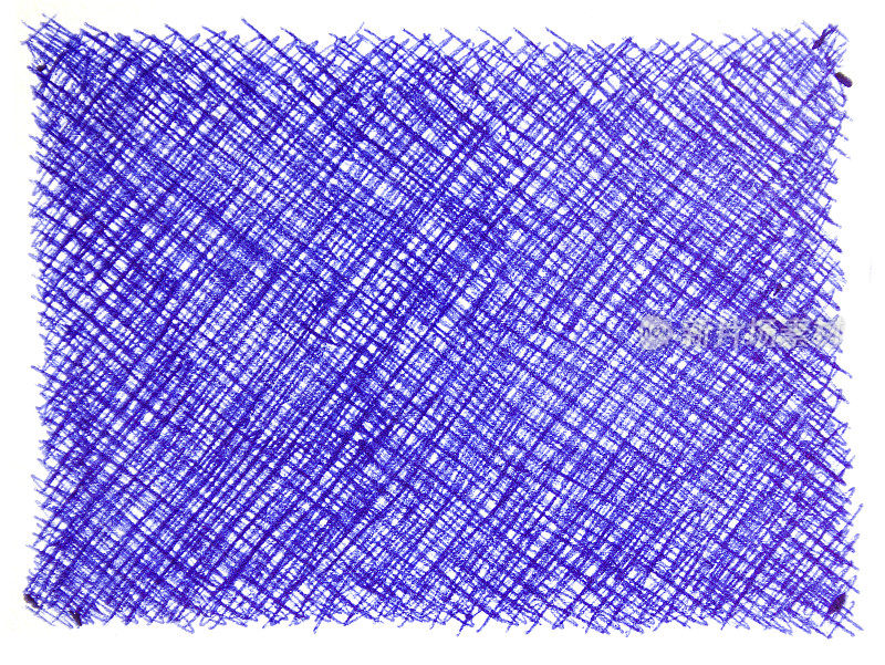 蓝色墨水钢笔矩形孤立在白色背景。抽象的手工笔画。