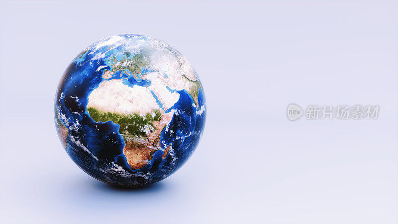 简单的抽象地球仪显示欧洲和非洲，孤立在白色上