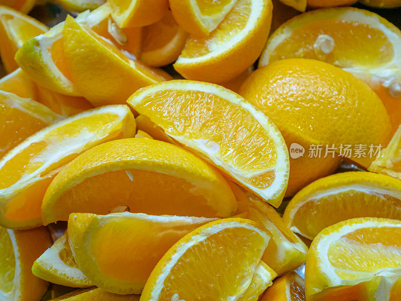 切片的鲜甜橙背景水果。