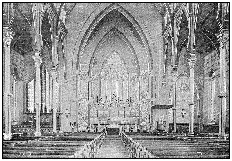 美国华盛顿的古老黑白照片:耶稣升天教堂