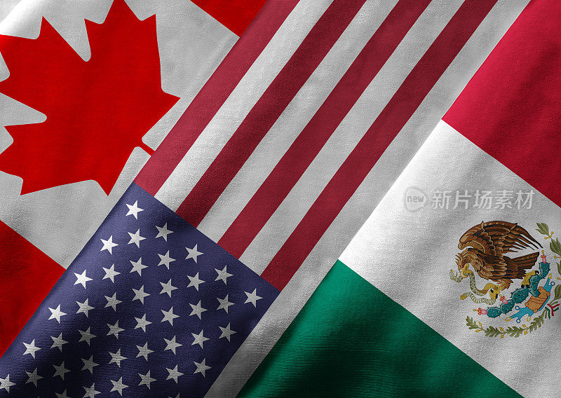 北美自由贸易协定NAFTA成员的3D渲染