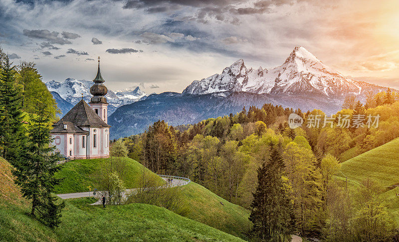 德国贝希特斯加德纳地巴伐利亚阿尔卑斯山田园诗般的山景